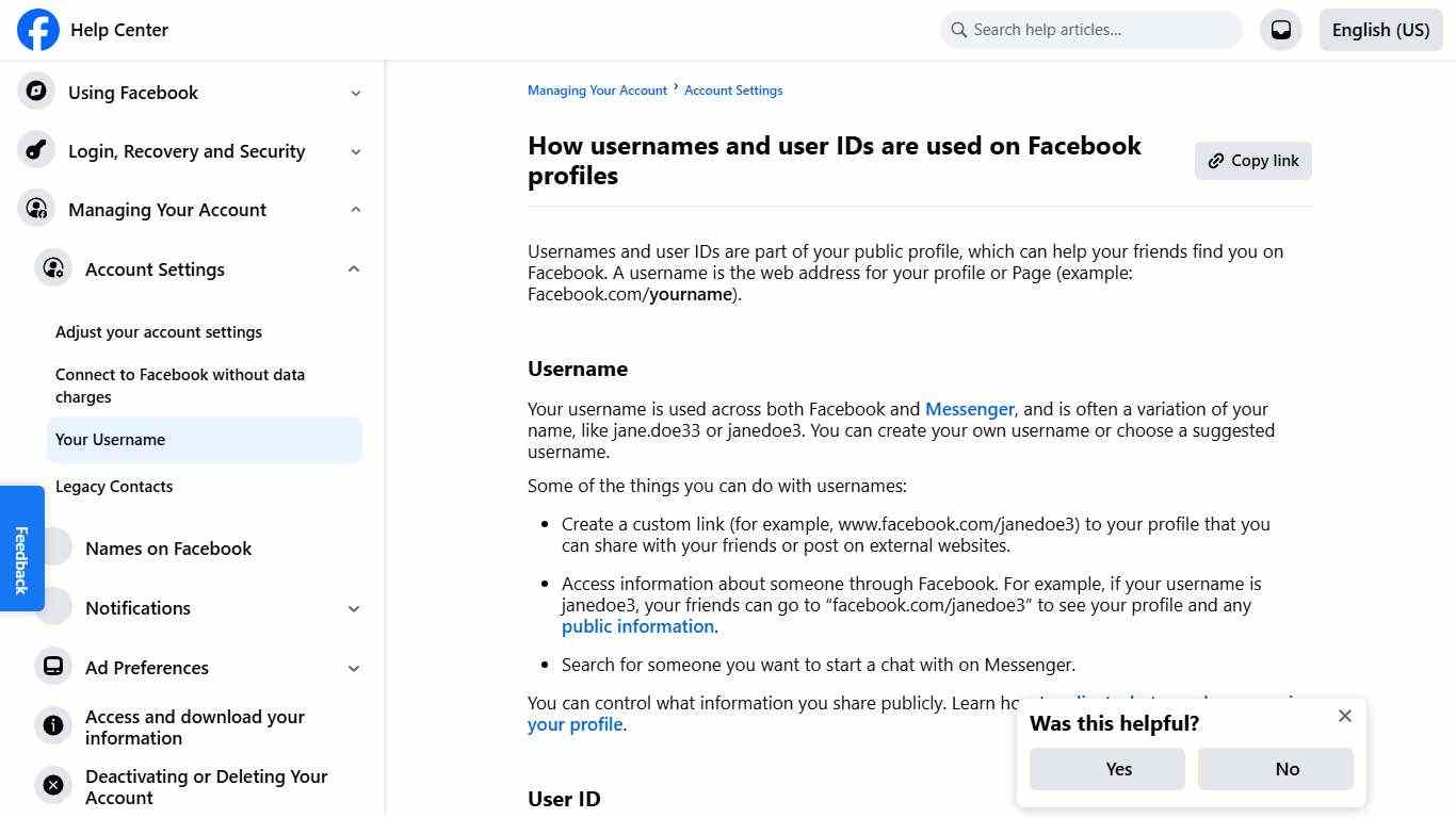 How usernames and user IDs are used on Facebook profiles | Facebook Help Center